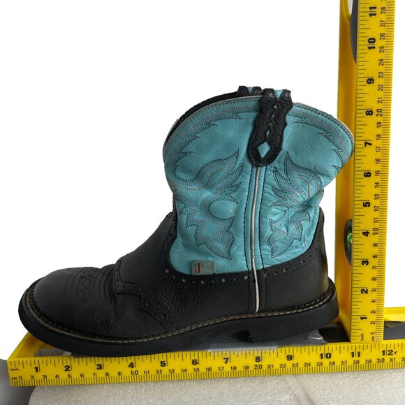 Justin Leather Turquoise Black Roper Western Cowgirl Cowboy Boots Women's 8.5 B - Picture 11 of 13